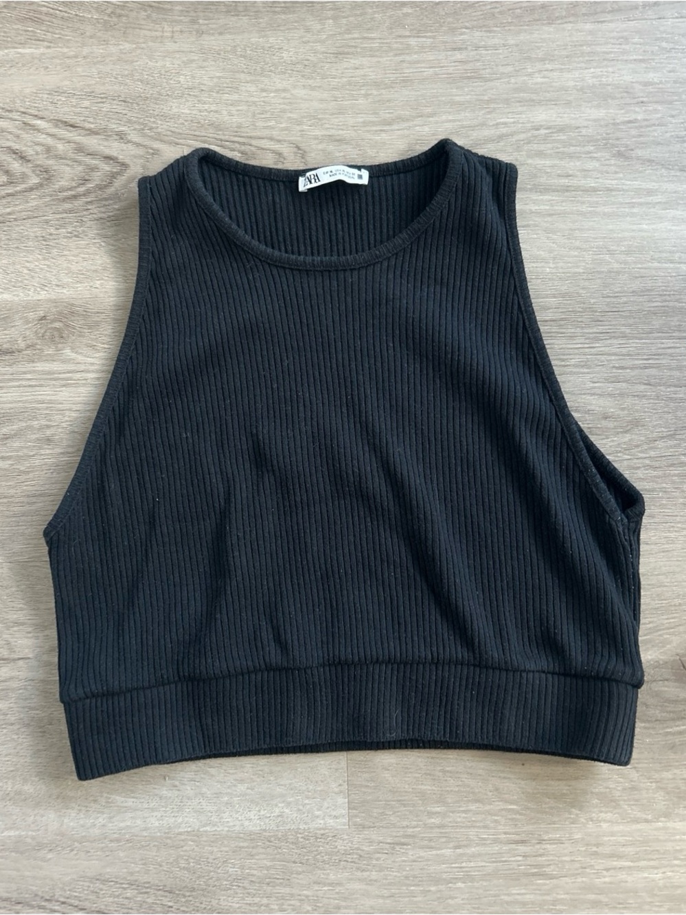 Zara Black Ribbed Cropped Tank